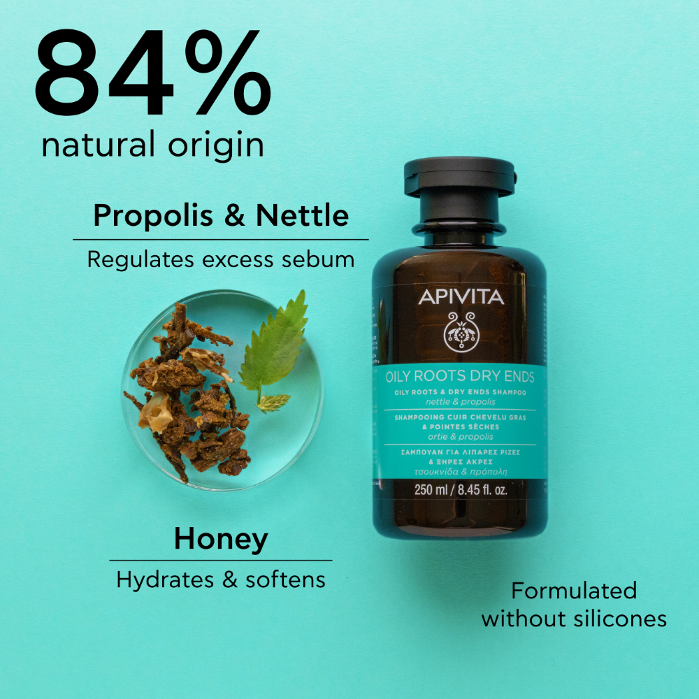 Apivita Oily Roots & Dry Ends Shampoo, Nettle & Propolis 250ml