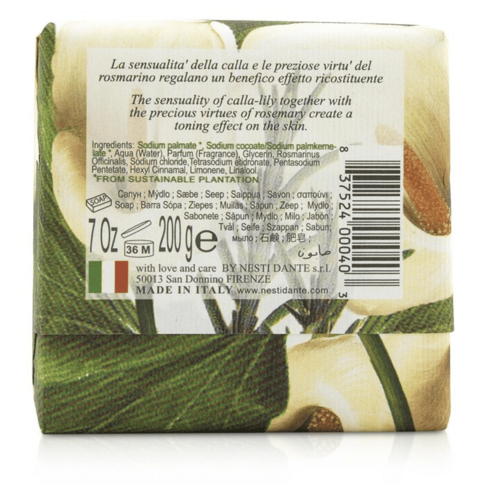 Nesti Dante Gli Officinali Calla Lilly & Rosemary Soap 200g Back