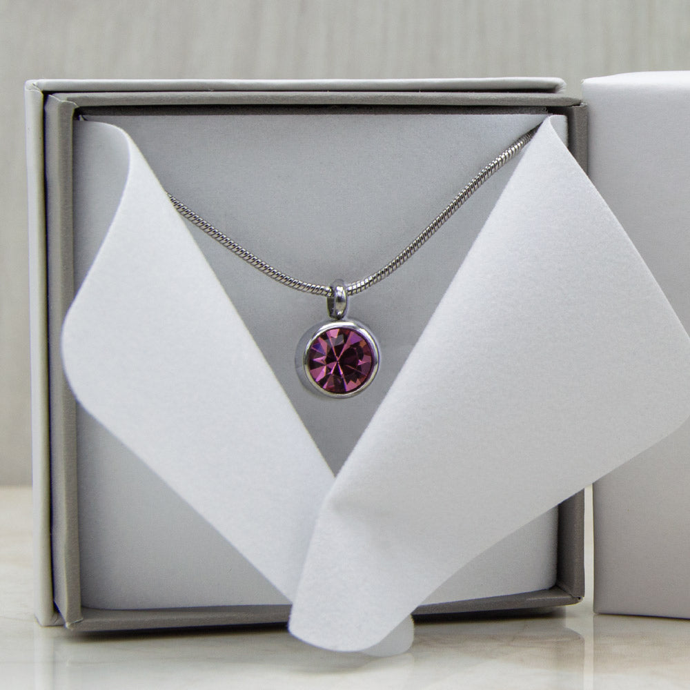 Pink Toumaline Magnetic Necklace in a white gift box.