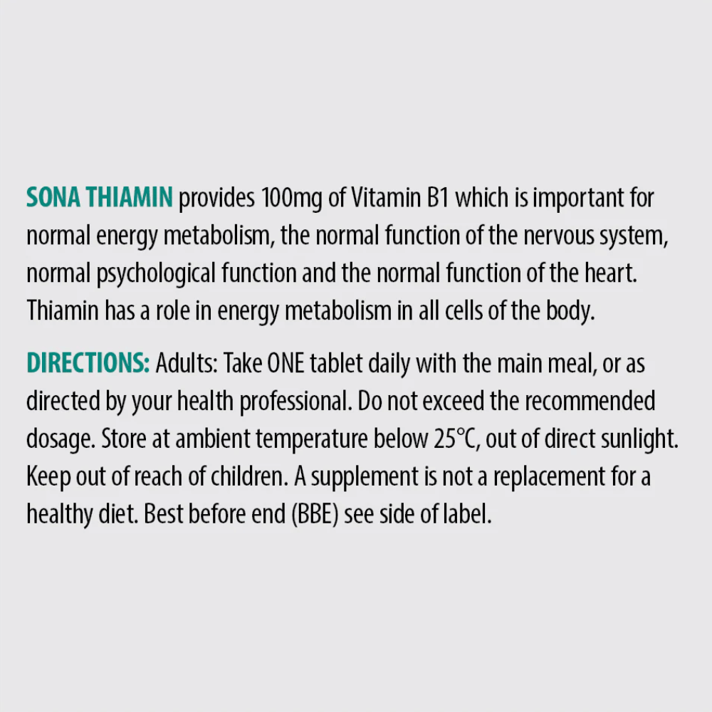 Sona B1 Thiamin 100mg 60 Tabs