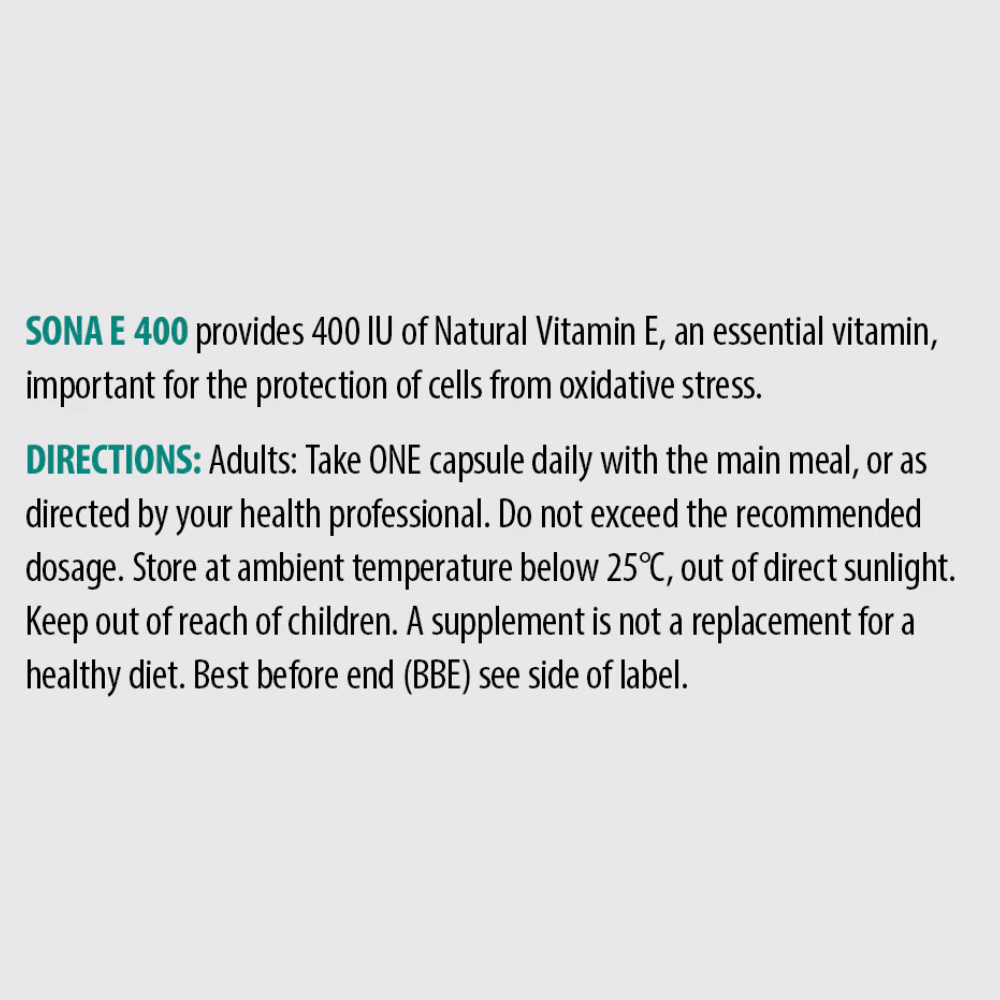 Sona E400 Natural Vitamin E 30 Caps