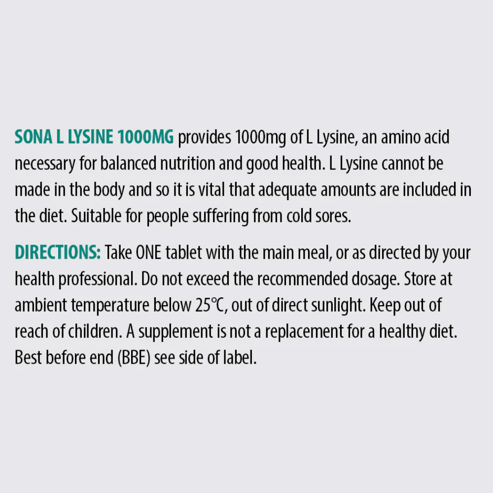 Sona L Lysine 1000mg 90 Caps