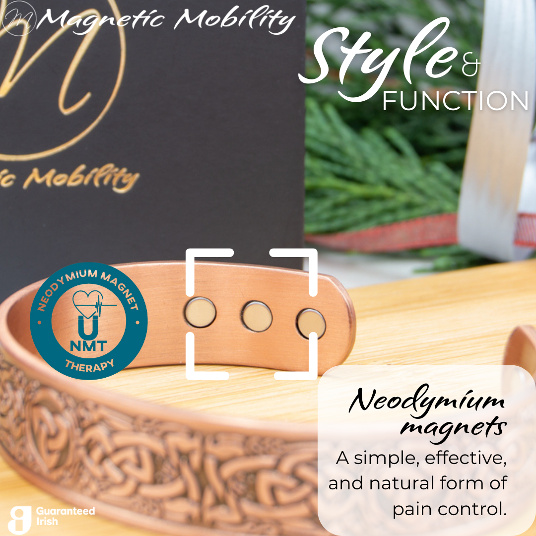 Close up view of the strong neodyium magnets inside the Trinity Copper bracelet.
