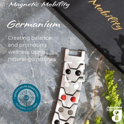 Aster Star Double strength 4in1 magnetic bracelet by Magnetic Mobility, featuring germanium elements that promote balance and wellness using natural gemstones. Ideal for enhancing health and relieving various ailments.